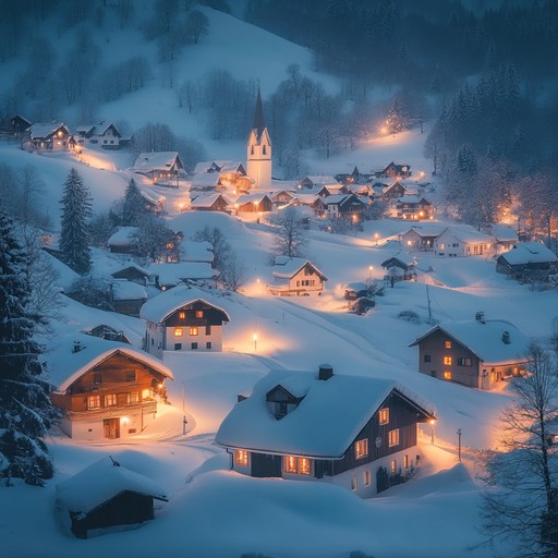 On a crisp christmas eve, the soft whispers of snowflakes create a gentle serenade. In the backdrop, a distant church bell echoes, aligning perfectly with the melody from a single violin, evoking feelings of peace and nostalgia. As families gather and lights twinkle, the music swells subtly, enhancing the magic of this festive night.