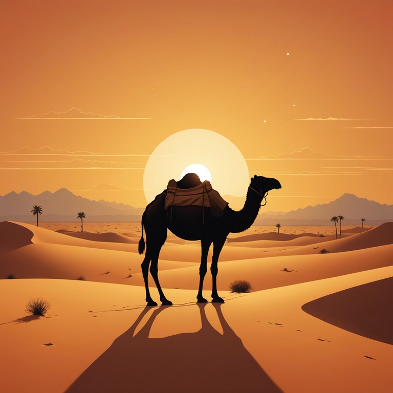 This composition transports listeners to a mystic desert landscape, merging traditional middle eastern instruments with modern, confident rhythms that symbolize the timeless spirit of adventure and curiosity found in the expansive desert. The melody flows like a sand dune, revealing tales of ancient times and forgotten stories. The energetic pace and intricate instrumentals invite listeners into the heart of the desert, where every note paints a picture of vast, starlit skies and the silent whispers of the wind.