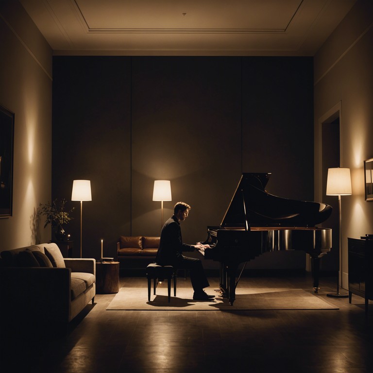 An instrumental comprising gentle, reflective tones that mimic the soft whispers of nightfall. This piece captures the essence of tranquility as dusk turns to dark, an introspective journey delivered through melodious whispers, ideal for a relaxing night in a sophisticated lounge. The music is designed to evoke images of a serene evening with a calming torch lit ambience.