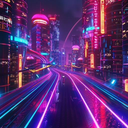 Immerse yourself in a futuristic soundscape where passionate melodies ignite the night. Intense synths and pulsing beats create an electrifying atmosphere, perfect for a dramatic cyberpunk narrative.