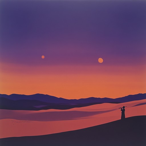 A captivating instrumental piece blending arabic scales with modern ambient textures, featuring a haunting flute melody soaring over rhythmic hand drums and subtle ambient pads, evoking the mysteries of ancient desert lands at twilight.