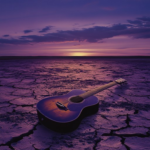 Picture a vast, empty frontier bathed in the twilight of the setting sun. The melancholic ambience is captured through the haunting strum of an acoustic guitar, portraying the isolation and beauty of the western landscape. Sparse but poignant, it mirrors a soul searching journey through a desolate, silent world.