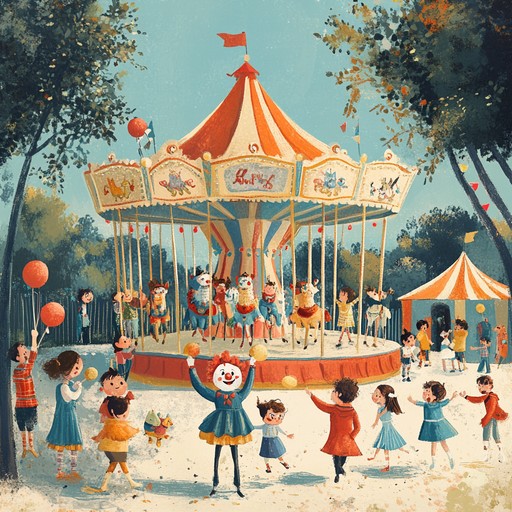 This lively piece captures the vibrant and joyful spirit of a carnival parade, featuring dancing clowns and playful melodies that delight children and adults alike. The music is filled with whimsical instrumental effects, ensuring a fun and engaging experience that feels like a magical day at the carnival