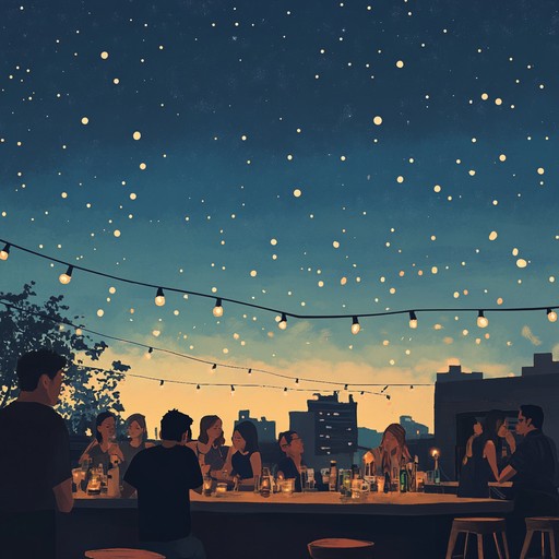 A lively amalgamation of upbeat jazz rhythms and smooth house beats set against a starlit backdrop for those magical summer nights. The dynamic bass lines drive the energy, while intricate saxophone solos elevate the groove, creating an irresistible urge to move. Perfect for a vibrant rooftop party under a sparkling night sky.