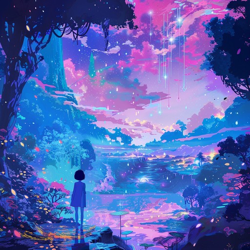 Immerse yourself in a captivating anime world where celestial synth melodies intertwine with dreamy soundscapes. Hypnotic beats and swirling harmonics create an otherworldly experience, ideal for a surreal, fantasy adventure.