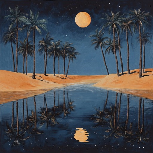 A tranquil and dreamy soundscape that blends traditional middle eastern melodies with ambient tones, evoking the mysterious allure of desert nights under the moonlight.