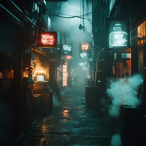 Explore the shadowy depths of a futuristic city with relentless, pulsating beats driving through dystopian sounds and mechanical rhythms, capturing the essence of a cyberpunk reality.