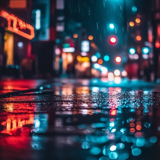 This track merges the mesmerizing sound of raindrops with smooth, chill lofi hip hop beats, emulating a serene yet vibrant journey through rain slick neon lit streets at night. The subtle pitter patter of rain provides a rhythmic base for the chilled beats, creating an immersive urban soundscape.