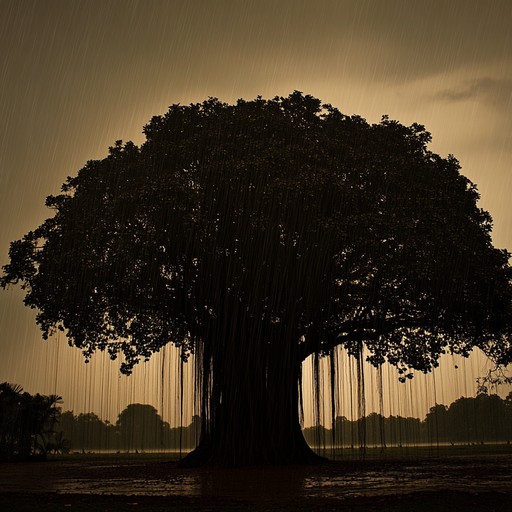 Imagine sitting under the shelter of an ancient banyan tree as dusk falls and a gentle rain begins. Sitar strings delicately dance over the natural symphony of the rain, creating a mesmerizing and contemplative soundscape.