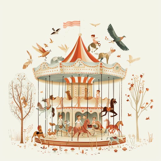 Imagine a surreal merry go round filled with enchanting melodies and joyous laughter, creating a wonderfully weird carnival experience. The sound of the calliope leads a parade of eccentric instruments, each adding a touch of whimsy and delight.