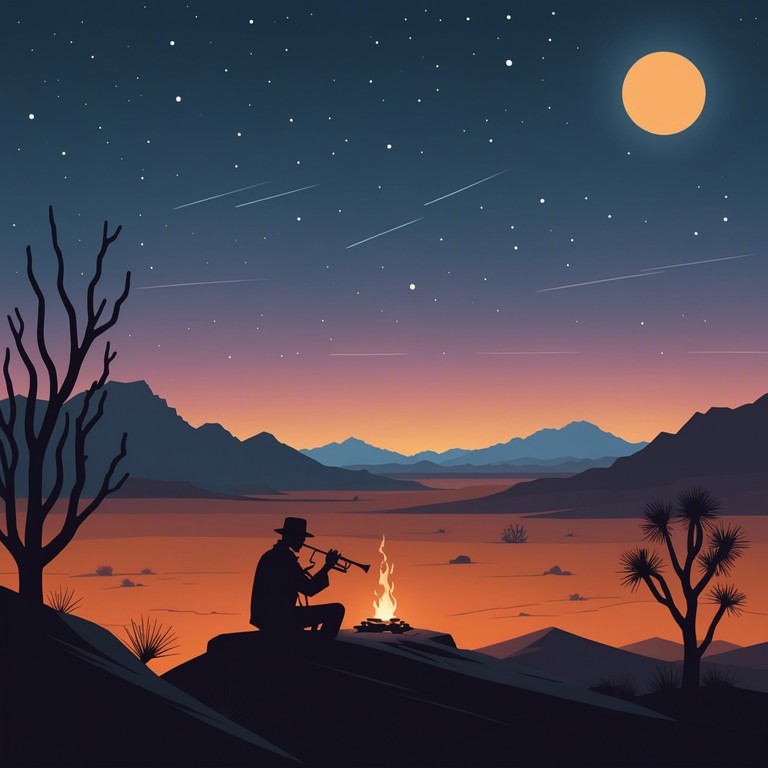 A solitary flute serenades beneath a starlit sky, reflecting the soul of the sahara with every melodious breath, creating a peaceful yet melancholic soundscape.