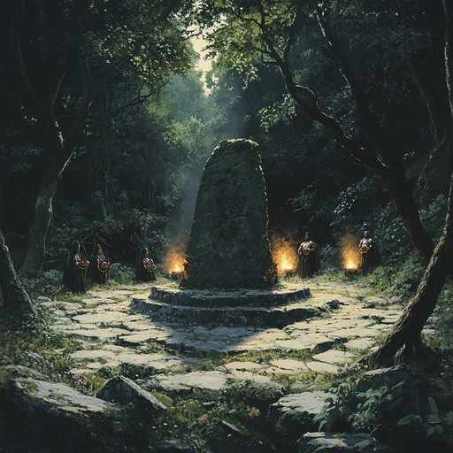 A blend of powerful tribal drumming and eerie vocal chants, bringing to life ancient forest rituals filled with suspense and foreboding. Listeners are drawn into a dark, primitive world where every beat and chant adds to the ominous atmosphere.