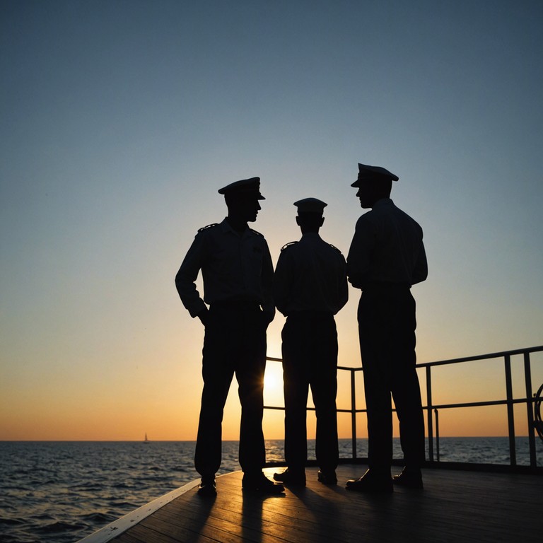 This piece captures the essence of a romantic evening aboard a russian naval ship, as sailors reminisce about their loved ones while navigating through the tranquil sea. The melody rises and falls like the ocean waves, conveying a deep sense of longing mixed with the steadfast spirit of seafaring. The predominant instrument, the balalaika, adds a distinctly russian flavor to the tune, merging beautifully with subtle oceanic background sounds to evoke a powerful emotional landscape.