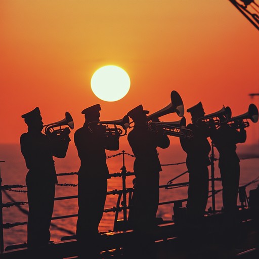 An energetic military anthem celebrating the powerful legacy of the russian navy. With a brass section leading the robust melody, rhythmic drums and strings complement to produce a rousing and patriotic experience, perfect for evoking images of naval prowess and heroic sailors.