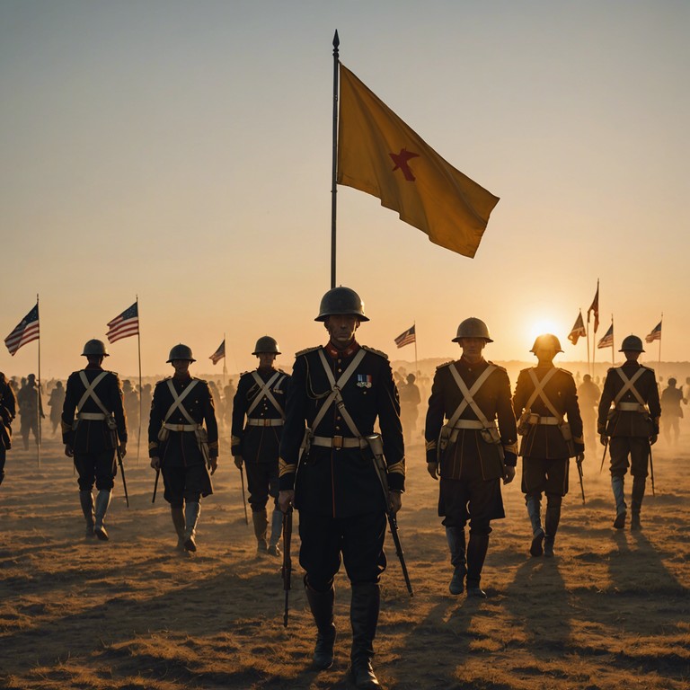 This composition captures the essence of patriotism with a sophisticated orchestral arrangement that commemorates the bravery and sacrifice of forgotten heroes in history. It weaves a narrative that transcends time, reminding us of the silent footsteps that have shaped our present. The track starts softly, building into a powerful crescendo that represents the journey from obscurity to recognition.