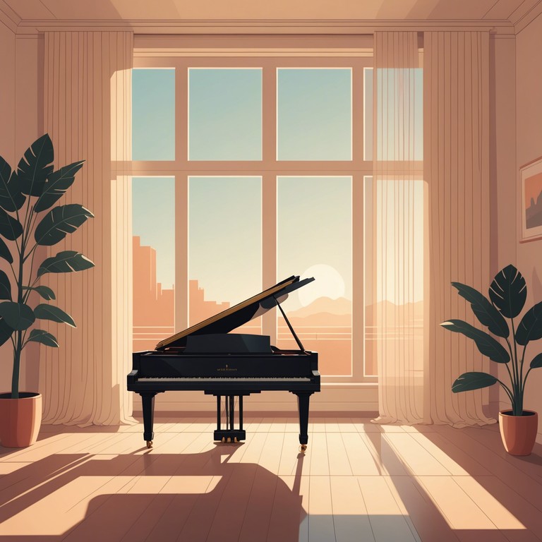 Echoes of calm mornings features a gentle piano in a jazz fusion setting, providing a tranquil background for moments of deep thought or relaxation. A perfect auditory companion to enhance a peaceful environment.