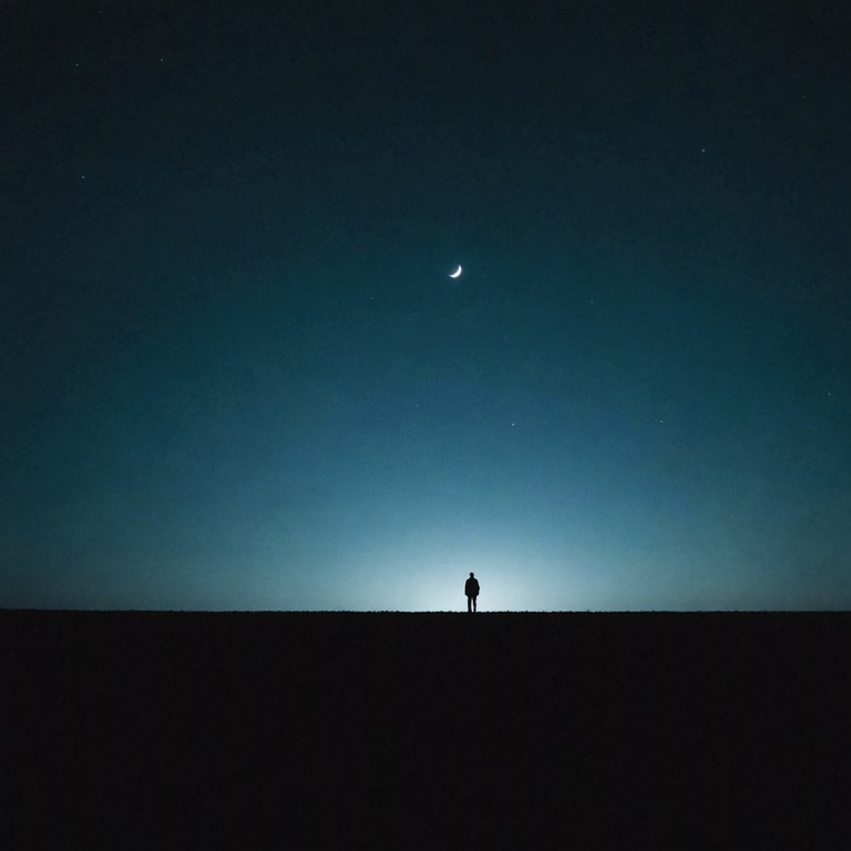 Visualizing a lone figure’s journey through the serene yet eerie light of the moon, with only their footsteps for company, creating a reflective and melancholic musical experience.