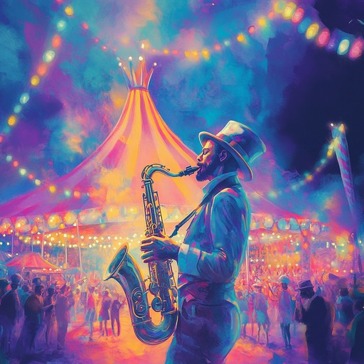 An instrumental piece featuring a soulful saxophone lead that intertwines expressive jazz melodies with playful circus sounds, creating an energetic and passionate musical journey.