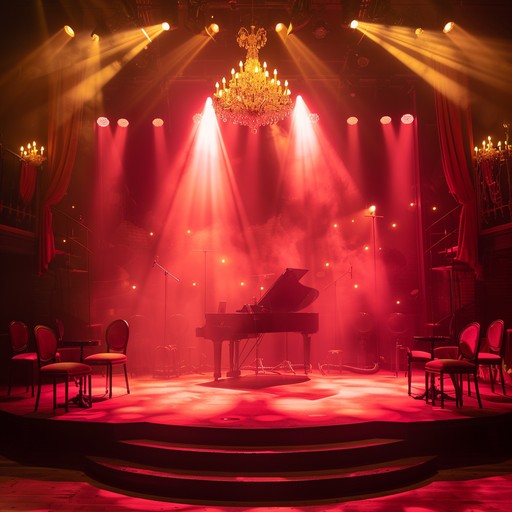 A vintage cabaret composition with dramatic brass highlights and bold, sassy instrumentation. This track encapsulates the essence of a high energy cabaret show, characterized by playful melodies and glamorous charm that captivate and enchant audiences.