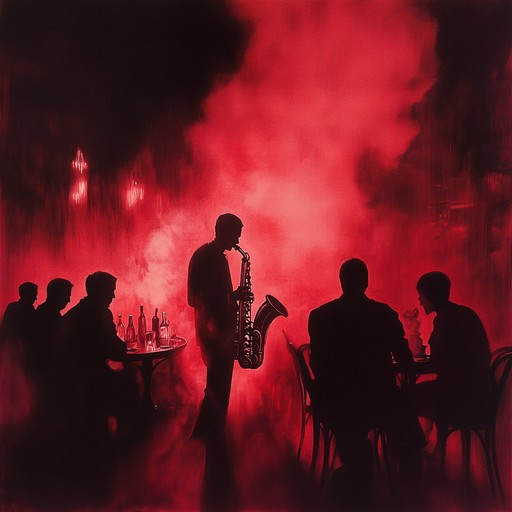 Experience the dark elegance of a torch lounge enveloped in mystery, where the saxophone's sultry tones create an unsettling yet captivating ambience. The smoky air is thick with tension and intrigue, drawing listeners into a world of midnight secrets and ominous whispers, making each note a chilling yet seductive journey.