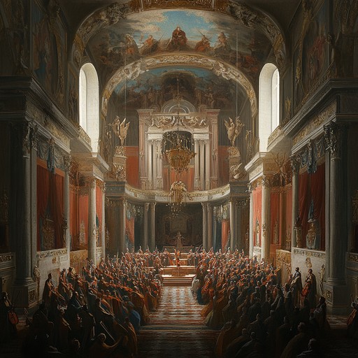 A grand and opulent instrumental track featuring regal baroque melodies that evoke the feeling of a triumphant celebration at a royal court. The composition blends intricate harpsichord arpeggios with lush string sections, creating a dynamic crescendo that embodies the victory and splendor of a bygone era.