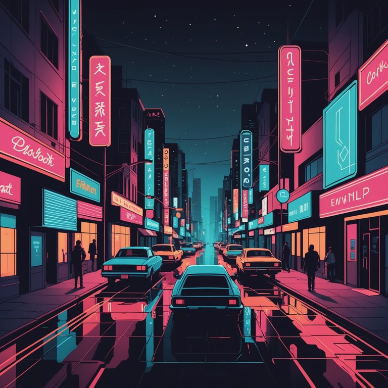 An instrumental track capturing the dynamic and slightly mysterious atmosphere of a bustling city at night. The composition blends urban sounds with soft, electronic instruments to represent the flickering neon lights and shadowy corners of the city.