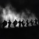 an aggressive march featuring thunderous drums and ominous tones.