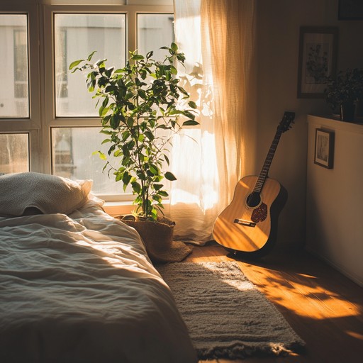 Imagine a cozy bedroom bathed in warm sunlight, with the peaceful strumming of an acoustic guitar creating a calm and joyous atmosphere. This instrumental track embodies the bliss of a carefree day, making you feel utterly relaxed and at ease