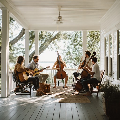 Imagine a warm summer afternoon on a quaint porch in the appalachian mountains. As the sun bathes the landscape in a golden hue, a group of friends gathers to play this lively, carefree bluegrass tune. Banjos pluck vibrant melodies while a fiddle dances alongside, creating an atmosphere filled with joy and pure relaxation. The rhythm of the acoustic guitar ties everything together, making you want to tap your feet and join the fun.