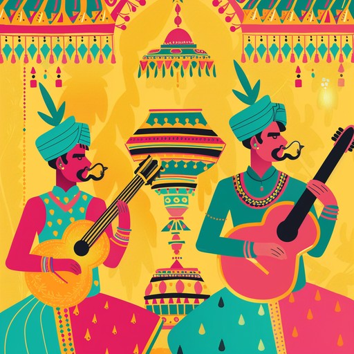 A vibrant instrumental track capturing the essence of a hindustani festival with traditional melodies and intricate rhythms, evoking a sense of joy and celebration. The song uses classical indian instruments to create an uplifting and dynamic atmosphere perfect for festivity.