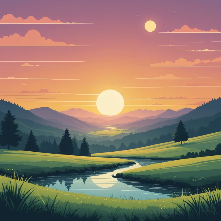 A serene musical composition featuring a solo banjo that mimics the tranquil beauty of a sunrise over the appalachian mountains. This piece conveys a sense of renewal and hopeful beginnings.