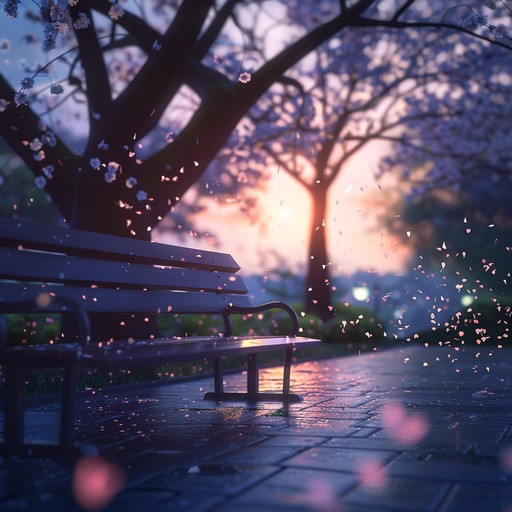 This touching instrumental narrates a serene, reflective anime romance, framed by the gentle fall of cherry blossom petals, evoking feelings of longing and warmth through soft, nostalgic violin melodies.