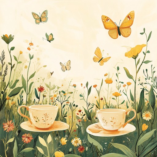 A gentle instrumental piece blending soft piano chords with whimsical flute melodies, capturing the light hearted atmosphere of an afternoon tea in a sunlit garden. The music conjures images of delicate porcelain, blooming flowers, and the carefree chatter of birds, evoking feelings of relaxation and joy.