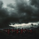 intense military march with heavy drums and bold brass