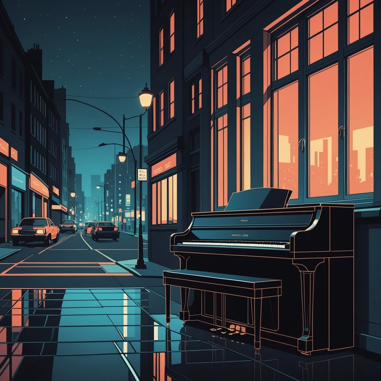 An evocative piece designed to resonate the quietude found in a bustling city during the late hours, blending soft electric piano notes with ambient city sounds for a reflective mood.