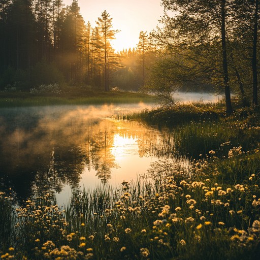 Let the peaceful vibes of finnish summer wash over you, as soothing synths and gentle acoustic guitar notes create an idyllic and calming soundscape, perfect for unwinding.