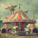 whimsical blend of futuristic and carnival sounds.