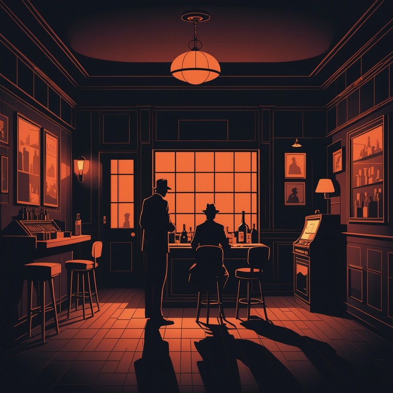 A track that blends the eerie ambiance of sinister motifs with the smooth, sultry undertones of lounge music, creating an atmosphere ripe with tension and mystery, perfect for a late night in an upscale, yet slightly off kilter, speakeasy.