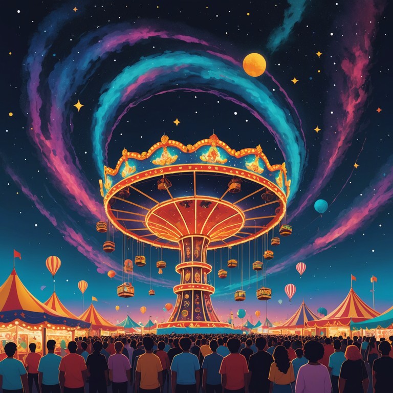 Embark on an auditory journey to a carnival floating through the cosmos, where ethereal sounds blend with the glitter of distant stars and the echoes of laughter become part of the melody.