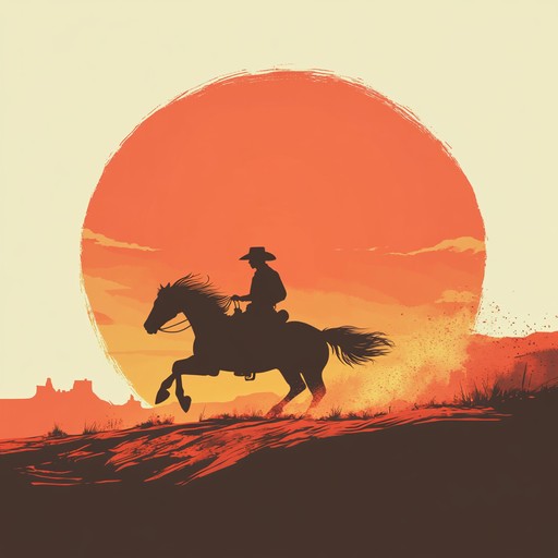 An exhilarating western instrumental, characterized by a fast paced, rhythmic beat and twangy guitar riffs that evoke the thrill of a galloping ride across dusty trails. The music blends traditional western elements with modern energy, creating a vibrant and adventurous soundscape.