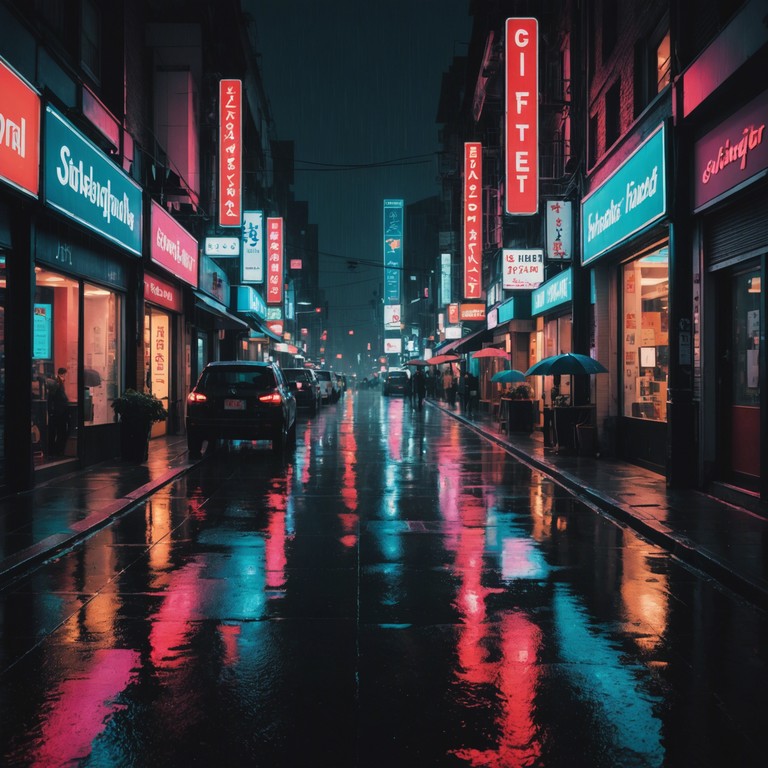 A sonic exploration of the nocturnal urban environment, illuminated by neon and washed by rain, capturing the interface between technology and nature in a cityscape.