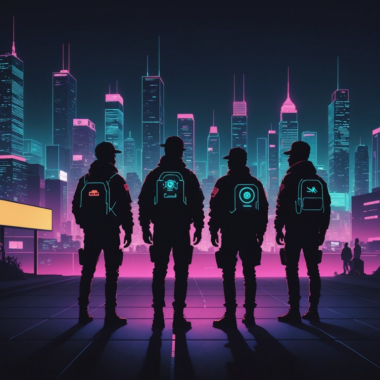 In a futuristic urban landscape, rise of neon rebels captures the essence of cyberpunk counterculture with energetic and pulsating synth sounds. The track illustrates a sonic battle against a dystopian reality, incorporating gritty electronic elements and brooding basslines to create a soundscape of defiance and liberation. The music evolves from shadowy moods to an empowered finale, symbolizing the rise of the underground against oppressive forces.