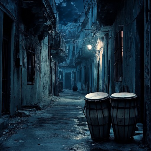 An instrumental blending afro cuban rhythms with eerie soundscapes, creating a mysterious and haunting atmosphere. The congas provide a driving pulse beneath shadowy melodies.