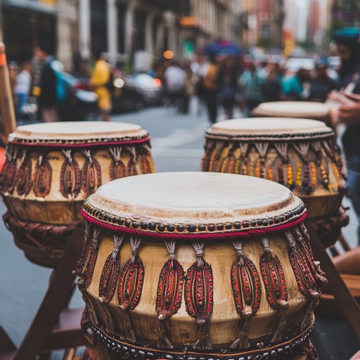 An energetic instrumental combining the intricate rhythms of the indian tabla with modern urban beats, reflecting the dynamic pulse of city life and cultural fusion