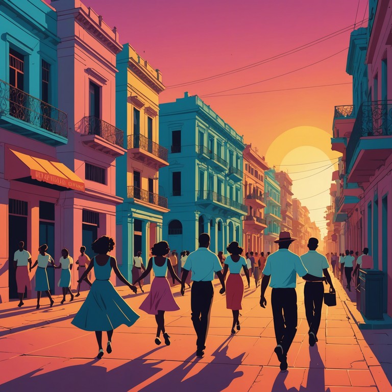 This track embodies the spirit of an exotic, sultry cuban rumba session, capturing the essence of havana's vibrant nightlife. An enticing melody powered by traditional cuban instruments sets a scene of a dance floor under a sunset drenched sky, where dancers move with passion and precision.