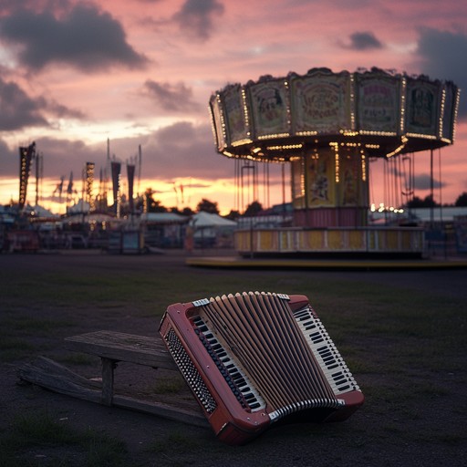 An instrumental capturing the haunting atmosphere of an empty carnival at sunset, with sorrowful accordion melodies that evoke feelings of nostalgia and loss