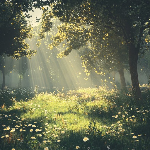 An uplifting instrumental piece featuring gentle melodies and soft rhythms, capturing the essence of a joyful morning in a sunlit meadow