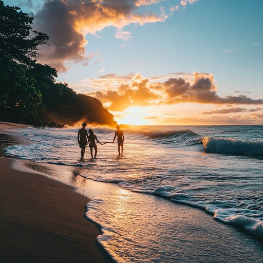 Immerse in the warmth of a romantic caribbean evening with soft steel drum melodies, lively percussion, and soothing calypso rhythms. Capture the essence of love blossoming by the beach as the sun sets