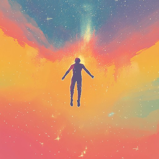 An instrumental track that takes listeners on a joyous voyage through swirling psychedelic soundscapes, painted with bright, colorful tones and lively beats, evoking the feeling of freedom and happiness under the cosmic sky.