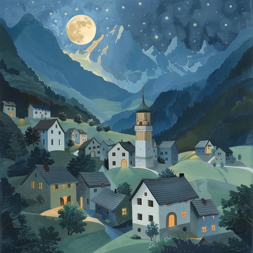 A soothing instrumental combines airy synths and gentle accordion melodies, reflecting a peaceful alpine night. Traditional german schlager rhythms with an atmospheric, hypnotic twist create an ambient, nostalgic landscape.